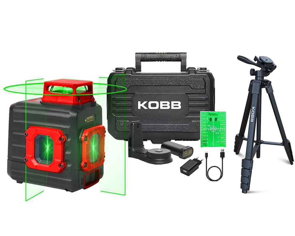 KOBB KBL30R Лазерный уровень (нивелир) с 2 лучами ( 1 гориз. с разверткой 360 ° и 2 верт.) со штативом,  дальность 40м